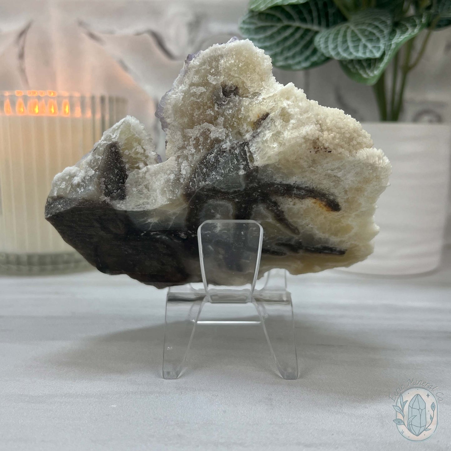 UV Reactive Purple Edge Fluorite Specimen With Stand