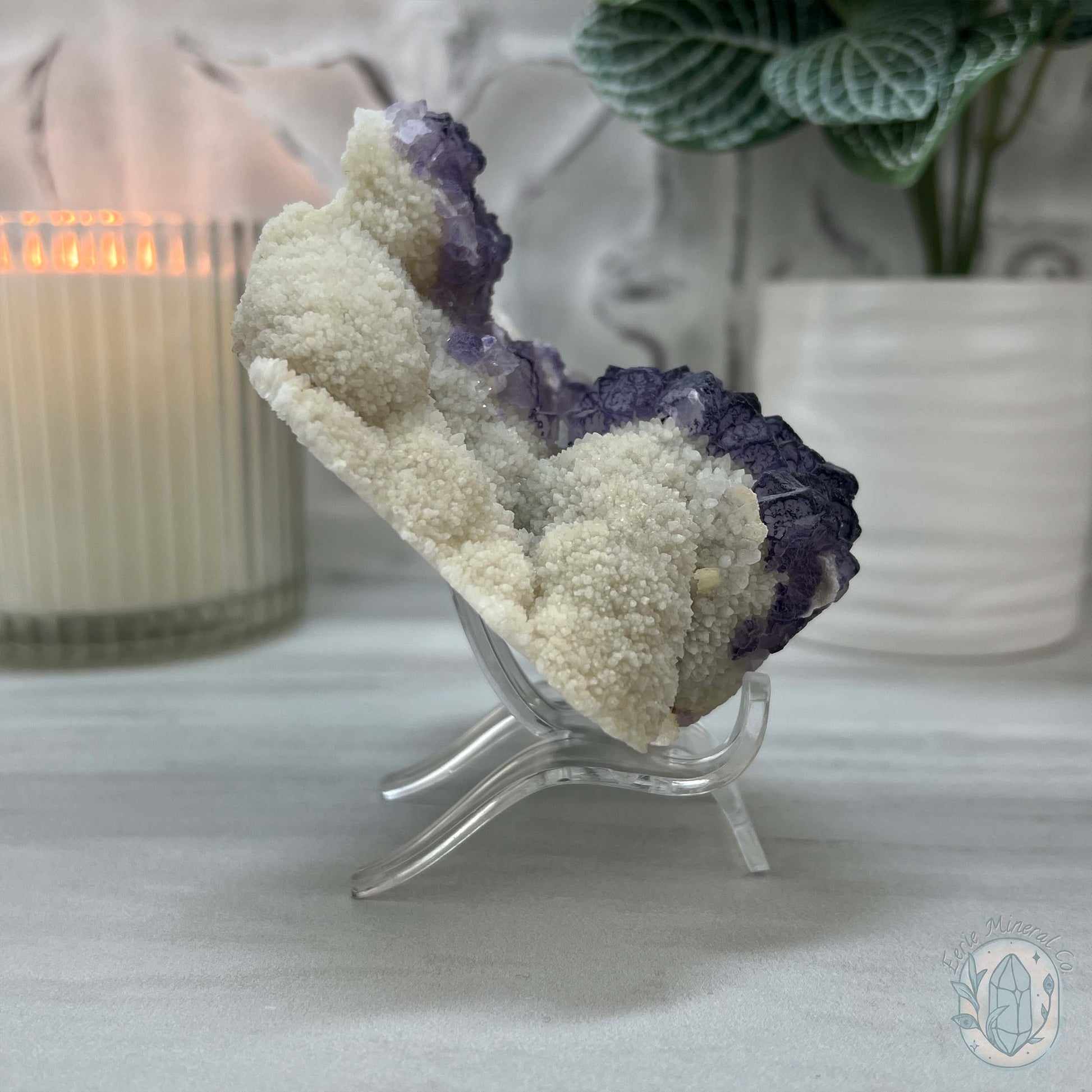 UV Reactive Purple Edge Fluorite Specimen With Stand