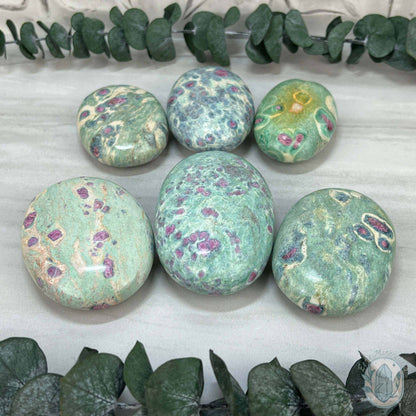 Polished Ruby Fuchsite Palm Stones From India