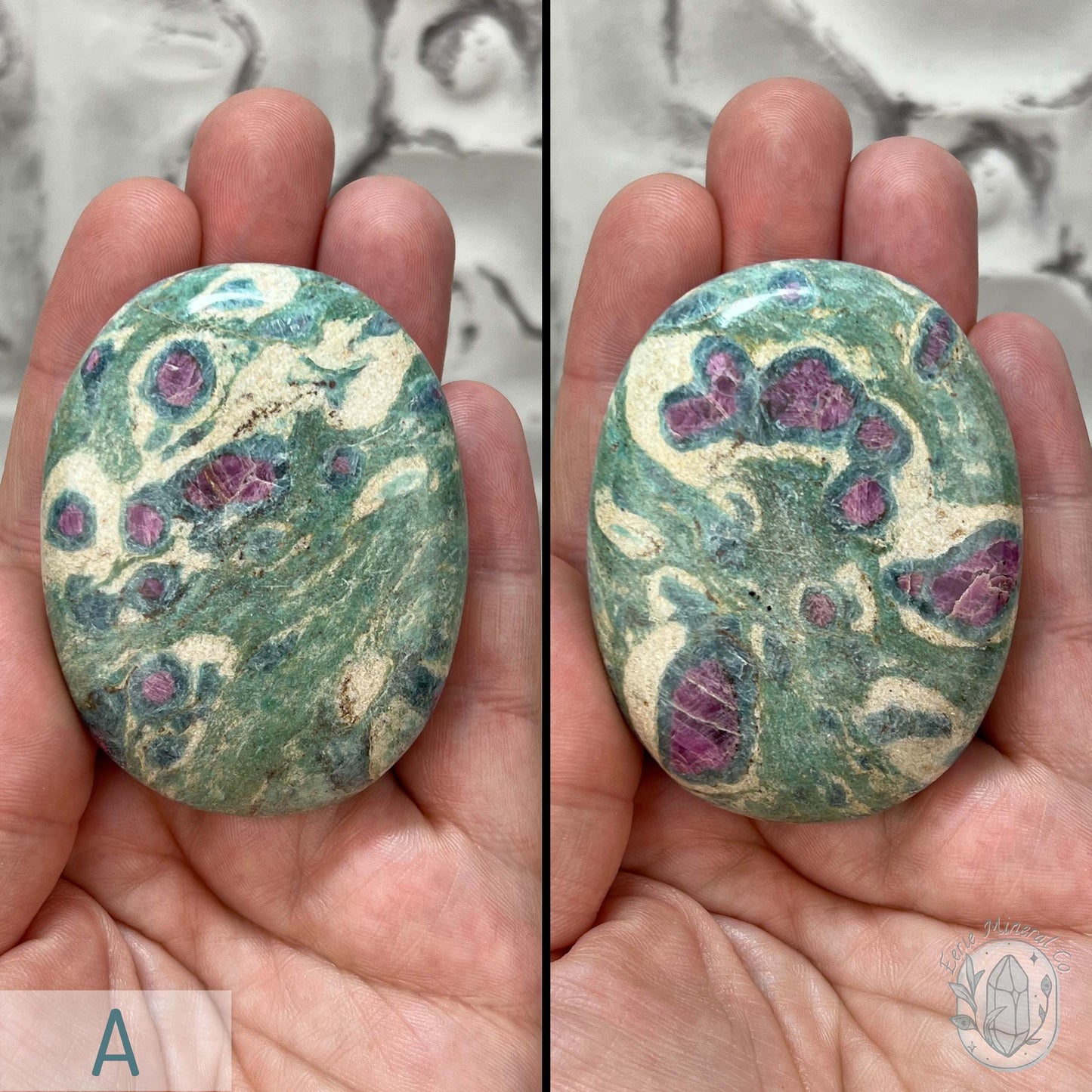 Polished Ruby Fuchsite Palm Stones From India