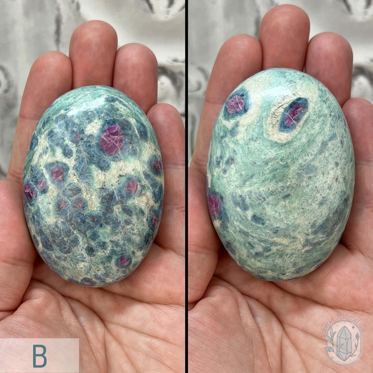 Polished Ruby Fuchsite Palm Stones From India