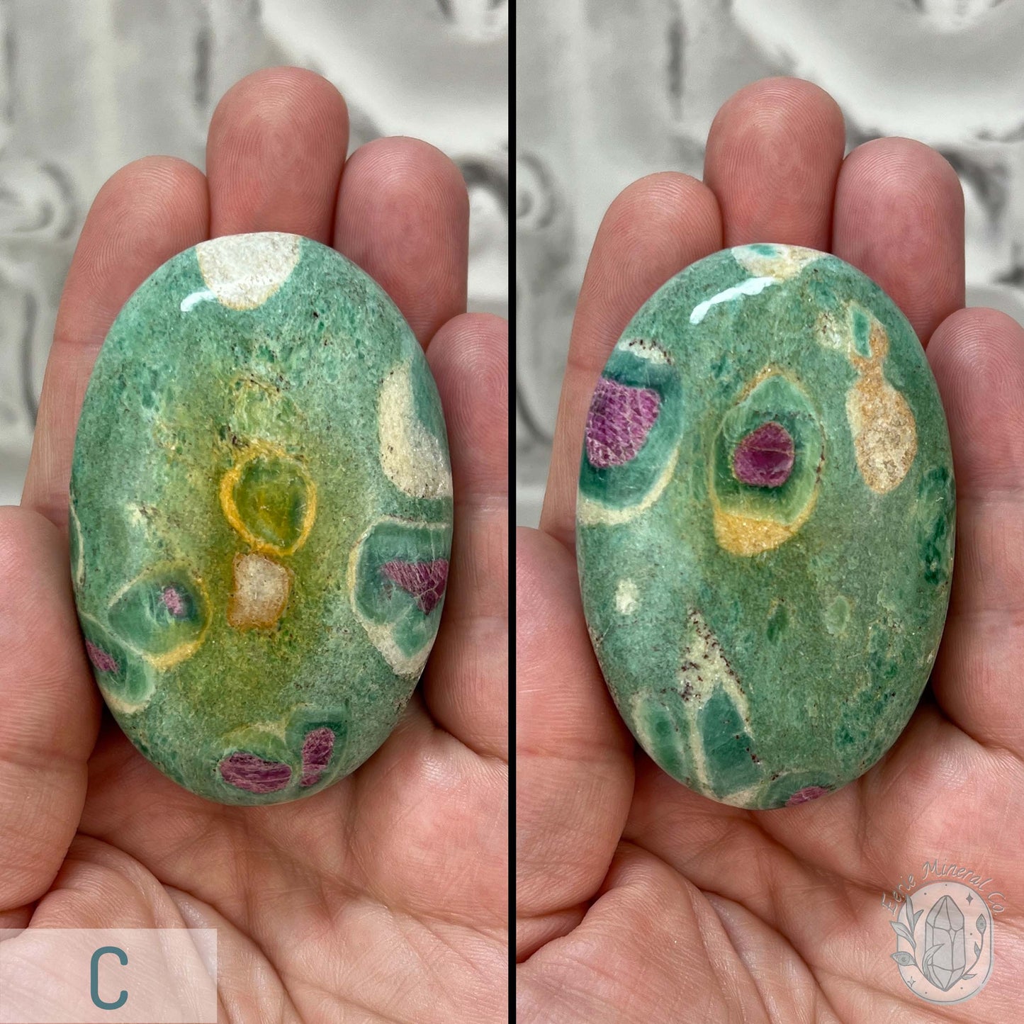 Polished Ruby Fuchsite Palm Stones From India