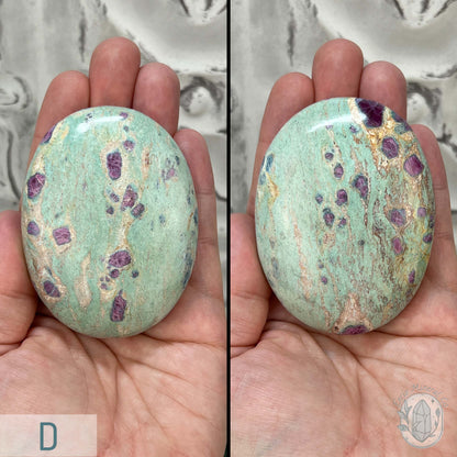 Polished Ruby Fuchsite Palm Stones From India