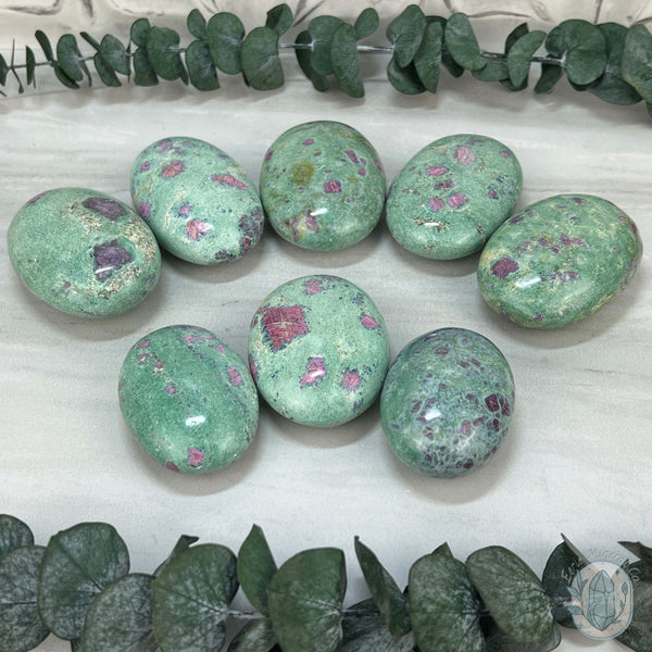 Polished Ruby Fuchsite Palm Stones From India