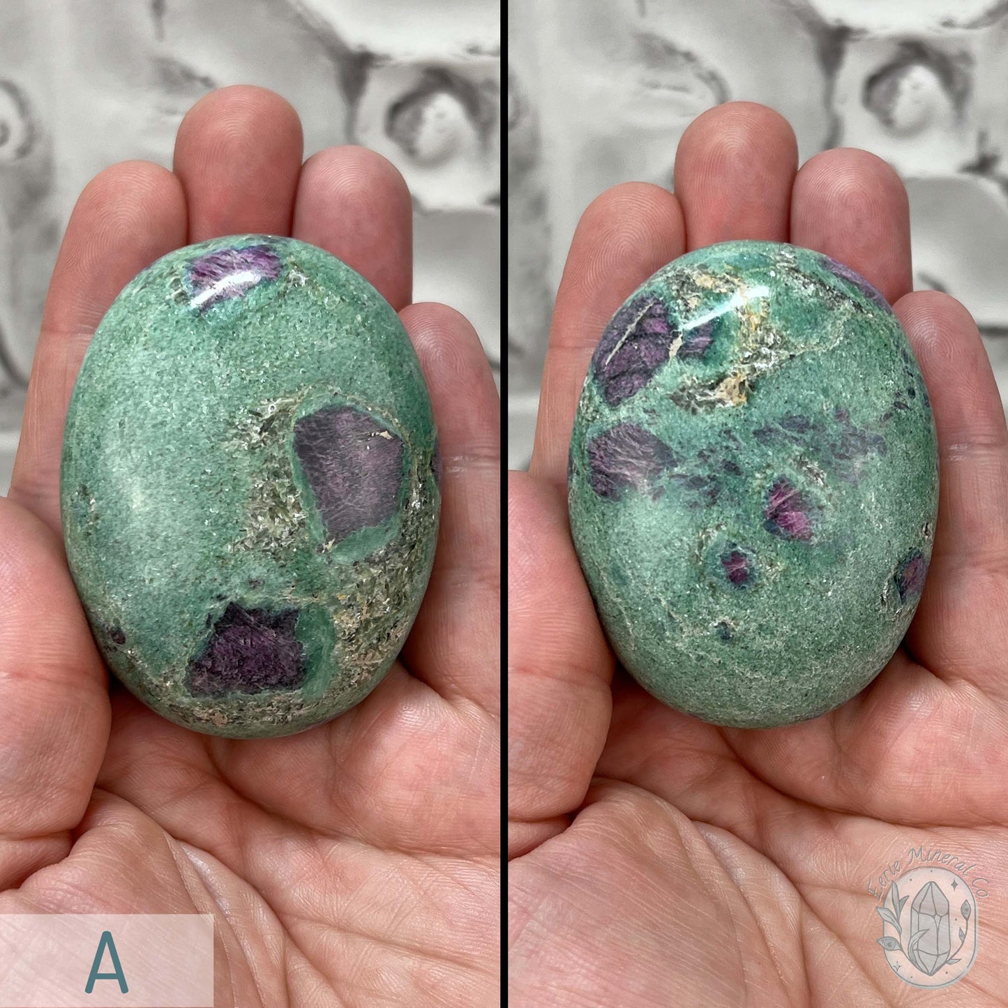 Polished Ruby Fuchsite Palm Stones From India