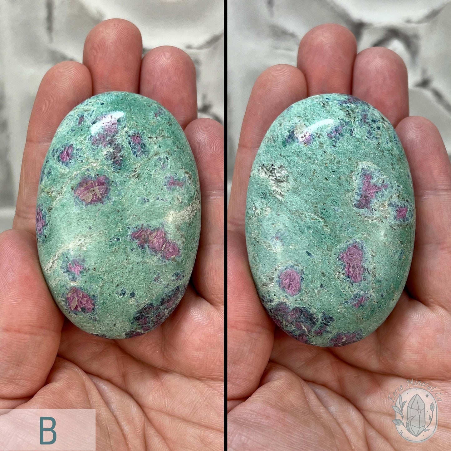 Polished Ruby Fuchsite Palm Stones From India