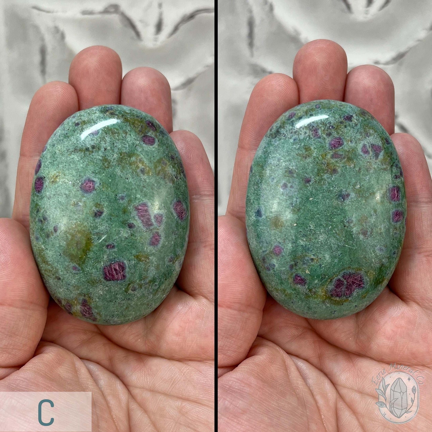 Polished Ruby Fuchsite Palm Stones From India