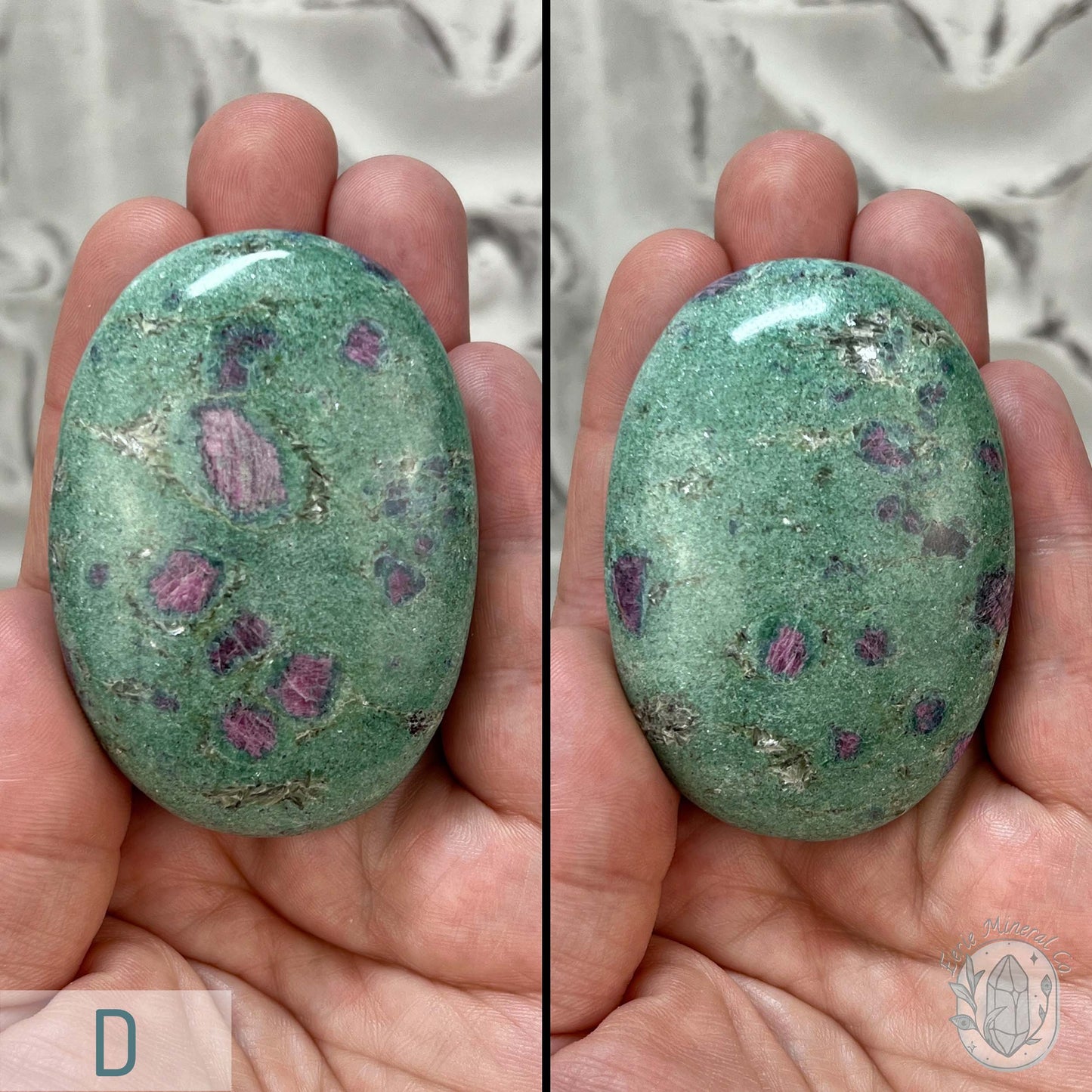 Polished Ruby Fuchsite Palm Stones From India
