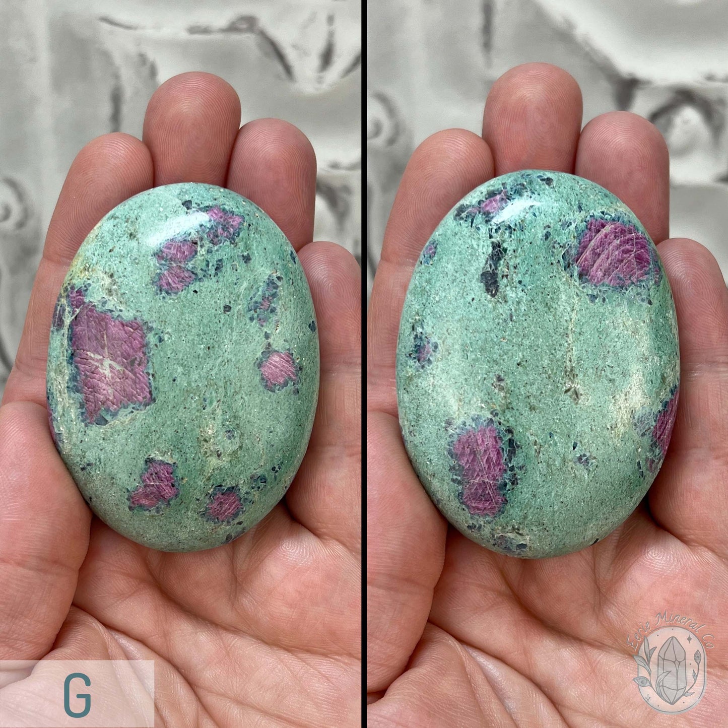 Polished Ruby Fuchsite Palm Stones From India