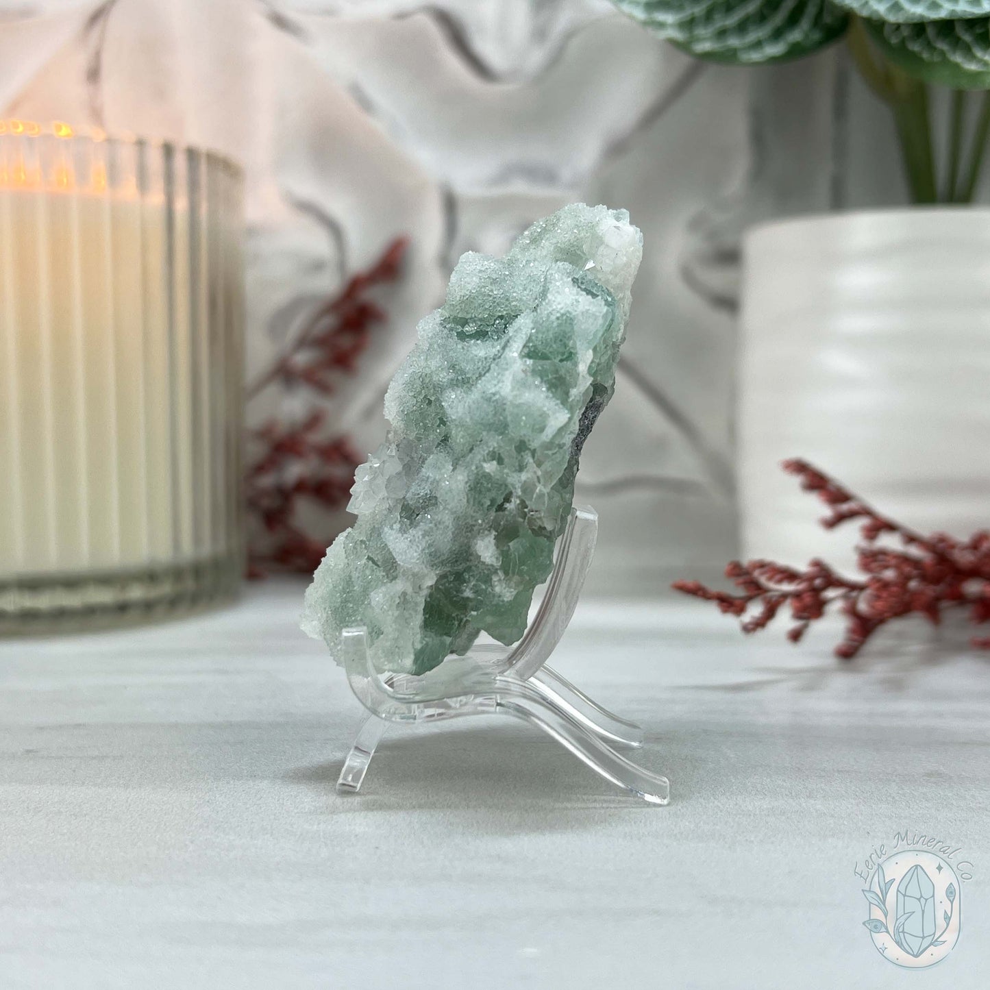 UV Reactive Green Fluorite With Druzy Quartz Specimen