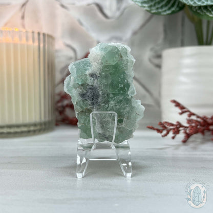 UV Reactive Green Fluorite With Druzy Quartz Specimen