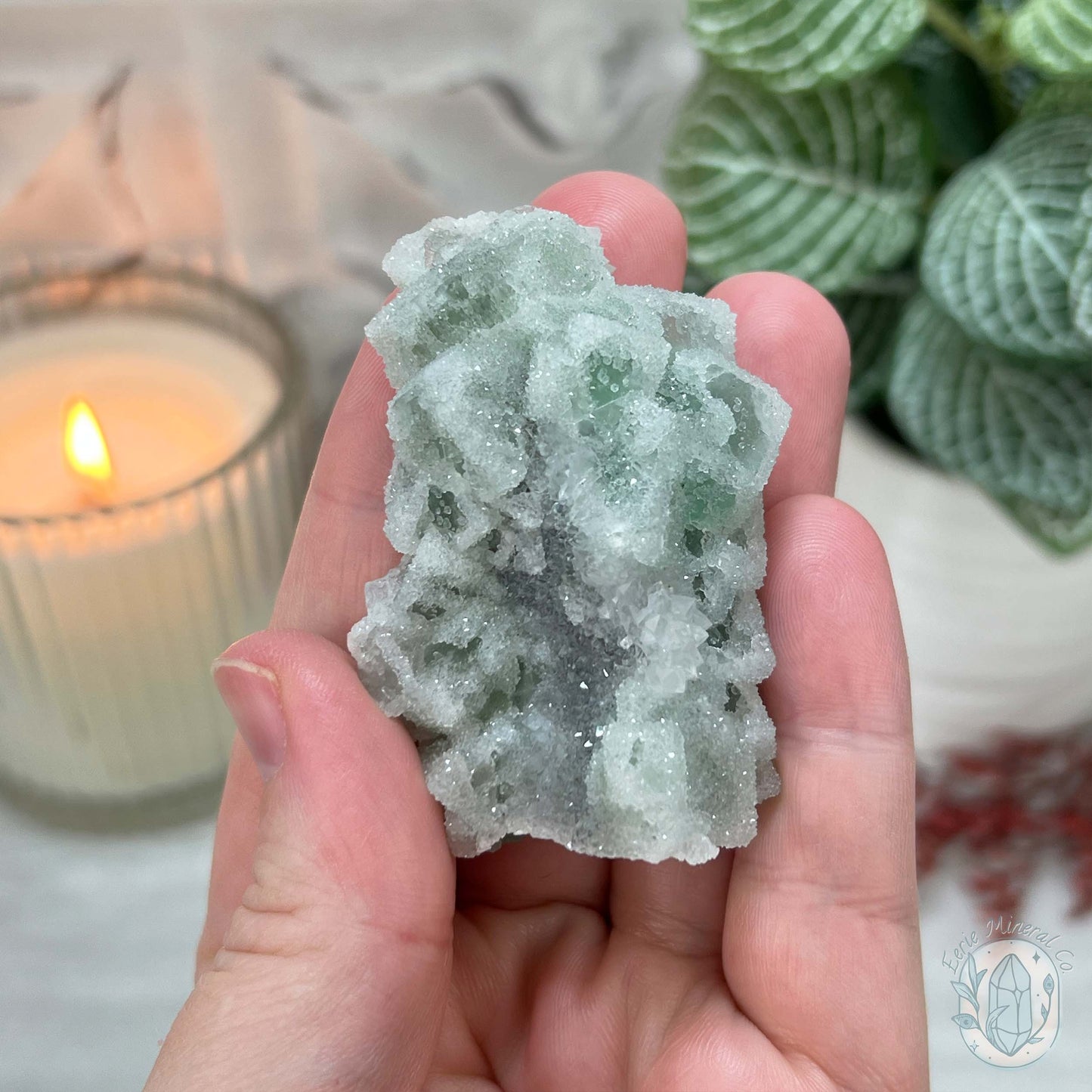 UV Reactive Green Fluorite With Druzy Quartz Specimen
