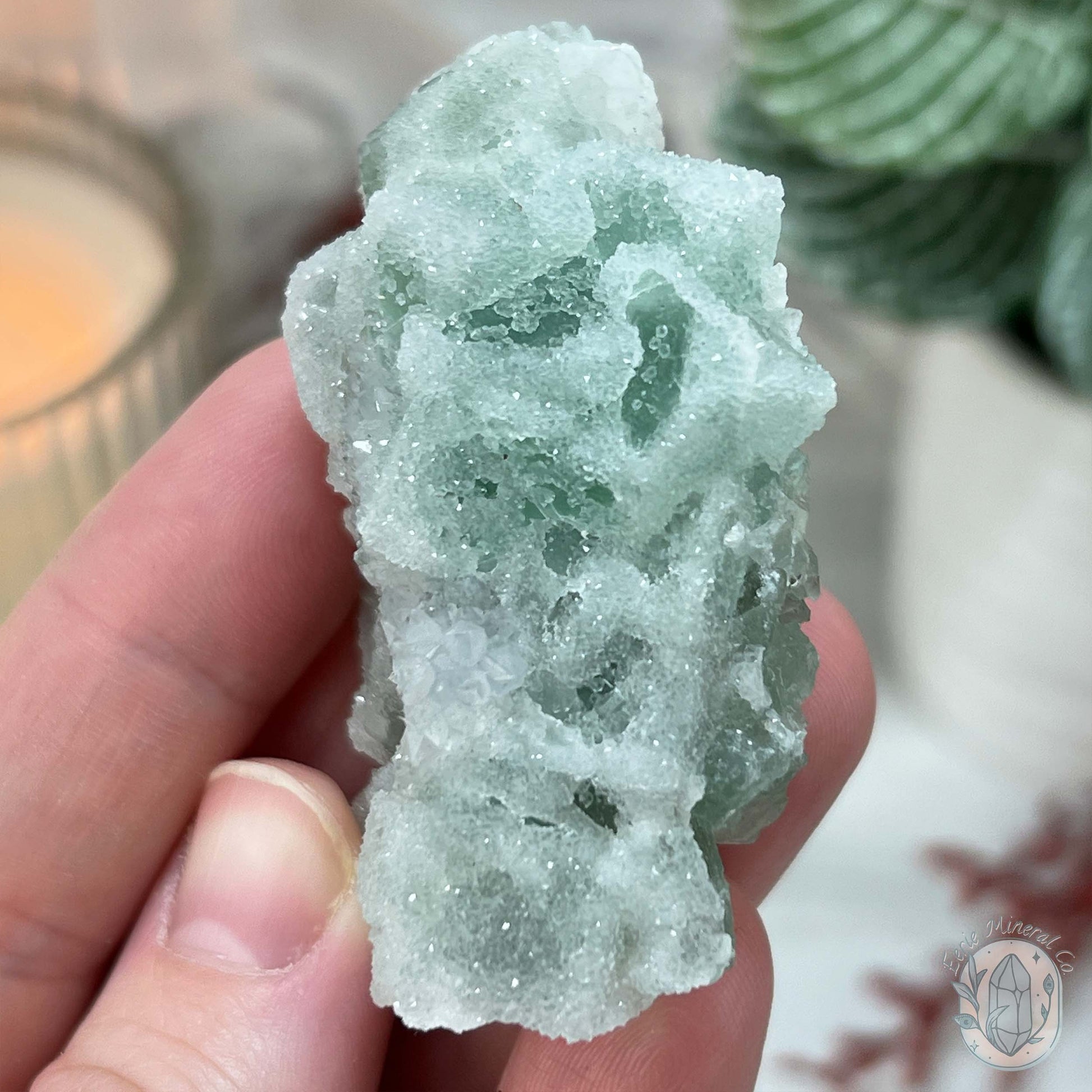 UV Reactive Green Fluorite With Druzy Quartz Specimen