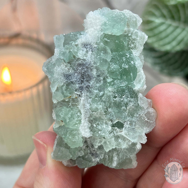 UV Reactive Green Fluorite With Druzy Quartz Specimen