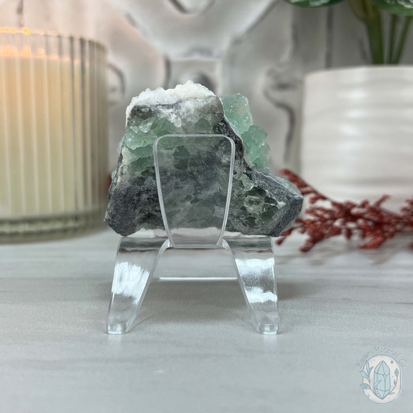 UV Reactive Green Fluorite With Druzy Quartz Specimen