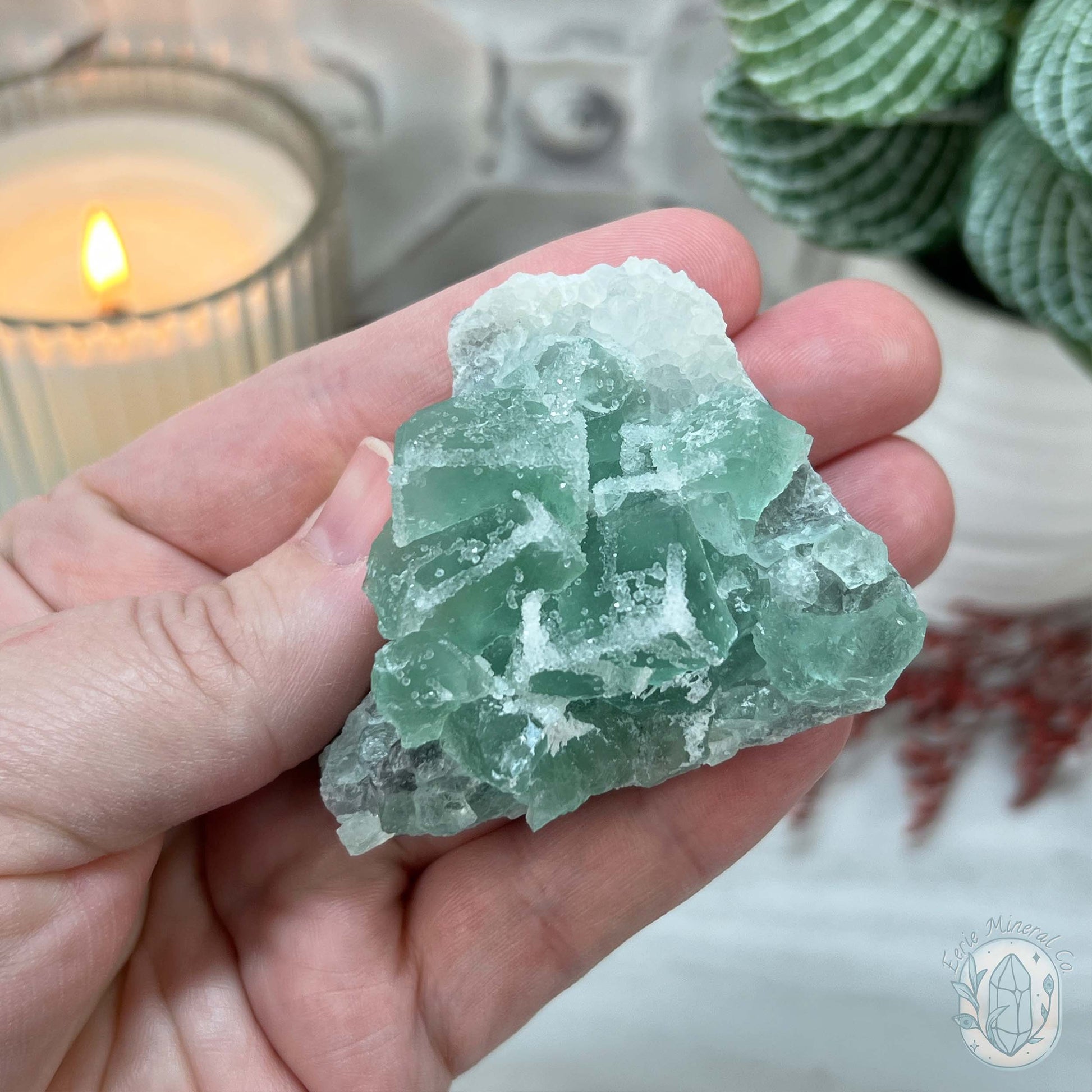 UV Reactive Green Fluorite With Druzy Quartz Specimen