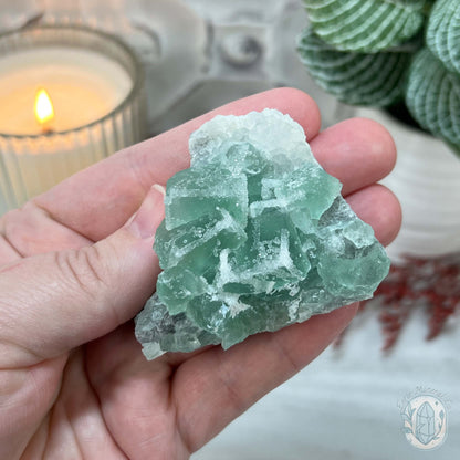 UV Reactive Green Fluorite With Druzy Quartz Specimen
