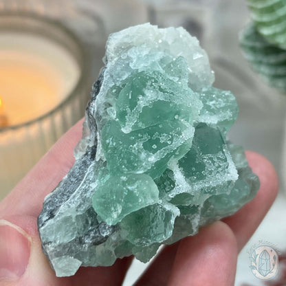 UV Reactive Green Fluorite With Druzy Quartz Specimen