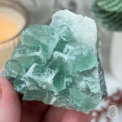 UV Reactive Green Fluorite With Druzy Quartz Specimen