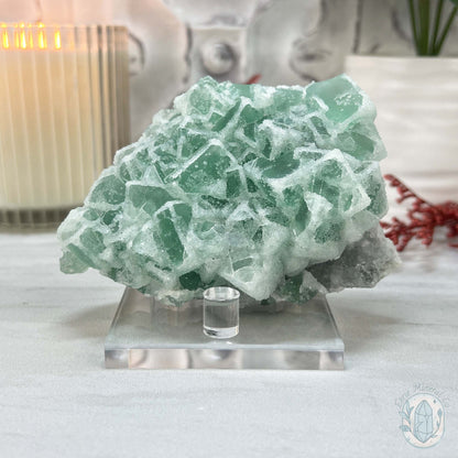 UV Reactive Green Fluorite With Druzy Quartz Specimen