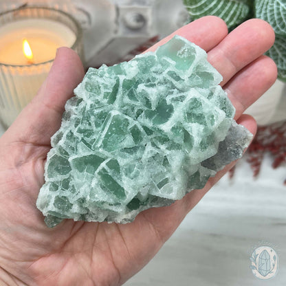 UV Reactive Green Fluorite With Druzy Quartz Specimen