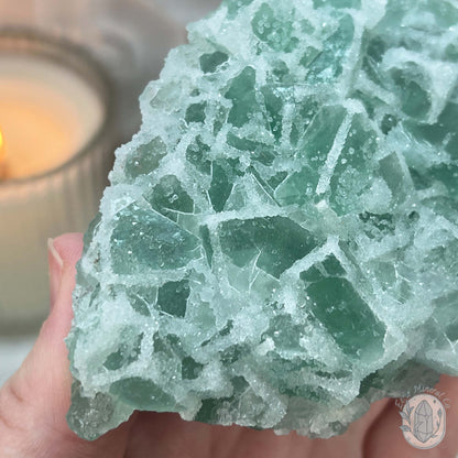 UV Reactive Green Fluorite With Druzy Quartz Specimen