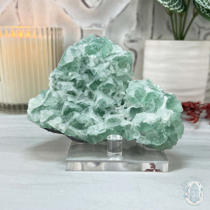 UV Reactive Green Fluorite With Druzy Quartz Specimen