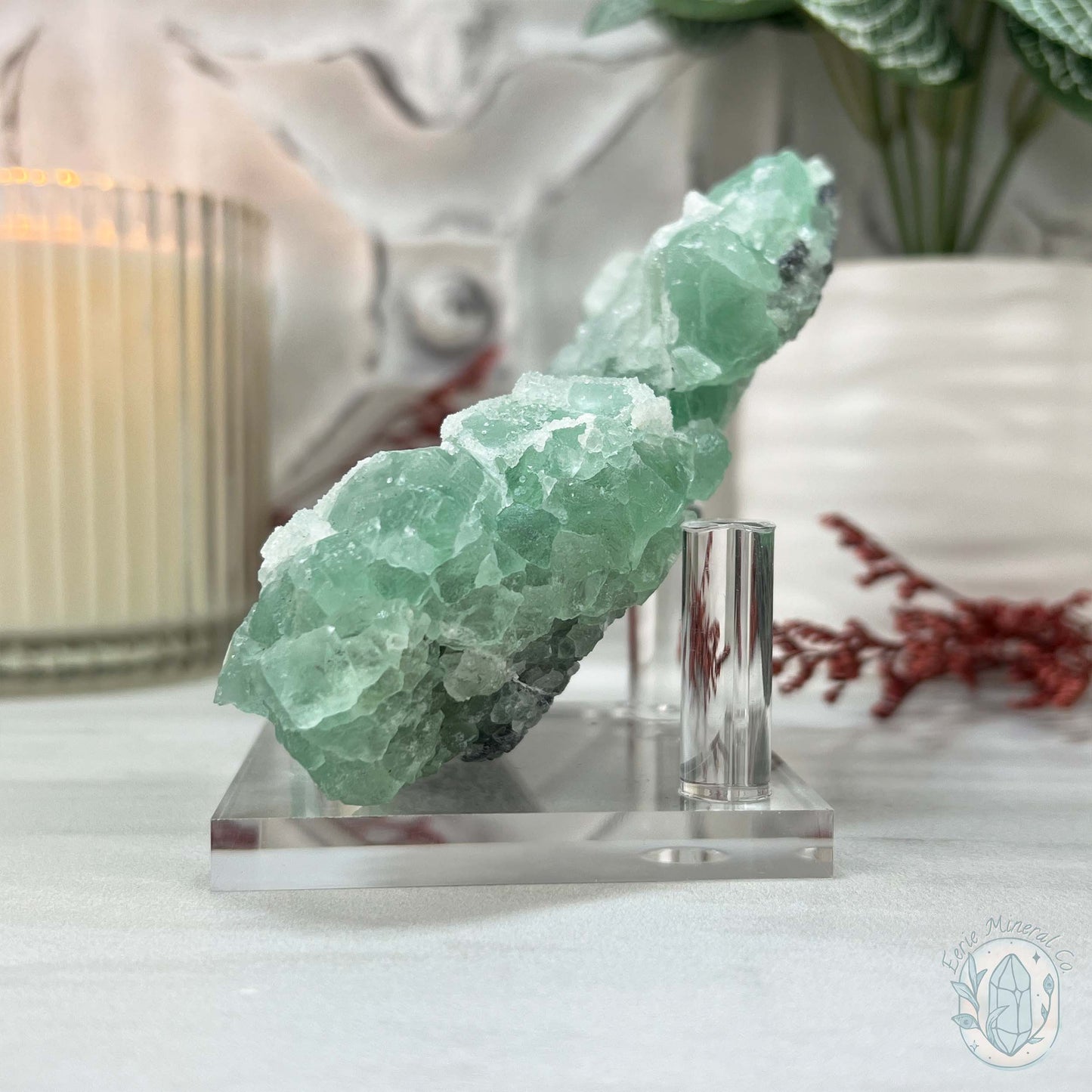 UV Reactive Green Fluorite With Druzy Quartz Specimen