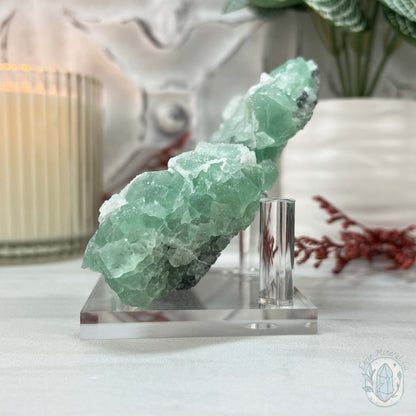 UV Reactive Green Fluorite With Druzy Quartz Specimen
