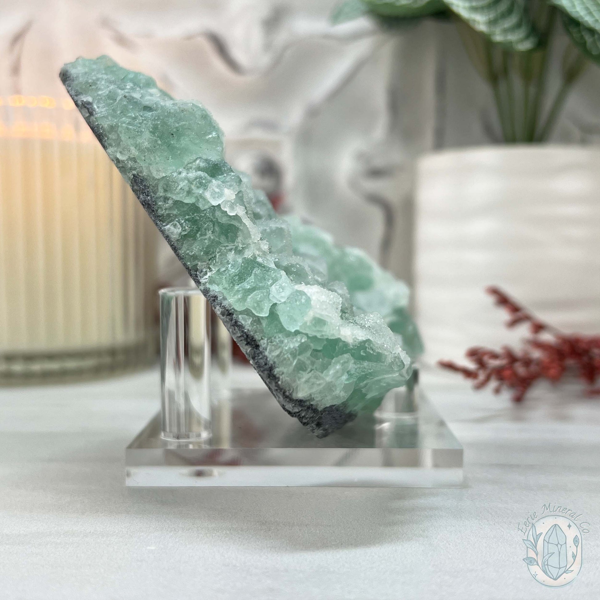 UV Reactive Green Fluorite With Druzy Quartz Specimen