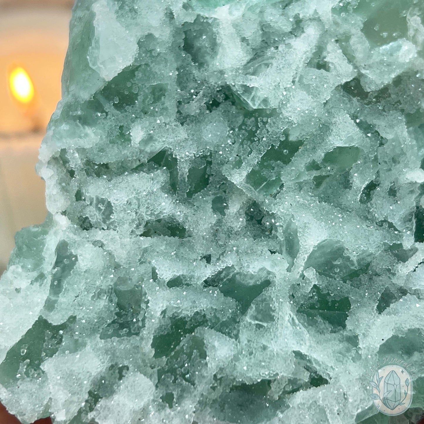 UV Reactive Green Fluorite With Druzy Quartz Specimen