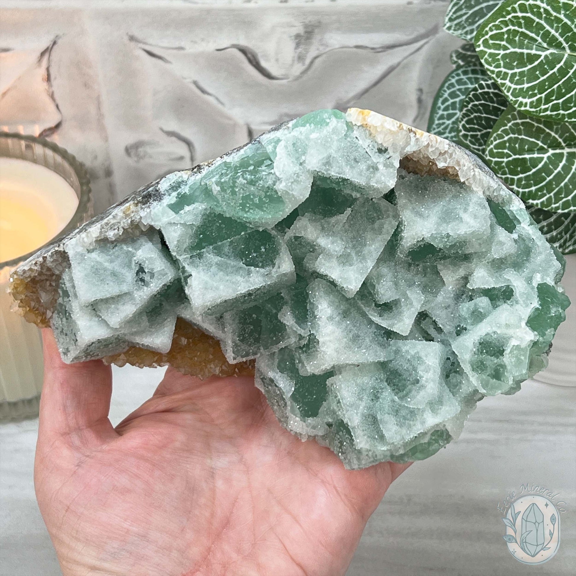 UV Reactive Green Fluorite With Druzy Quartz Specimen