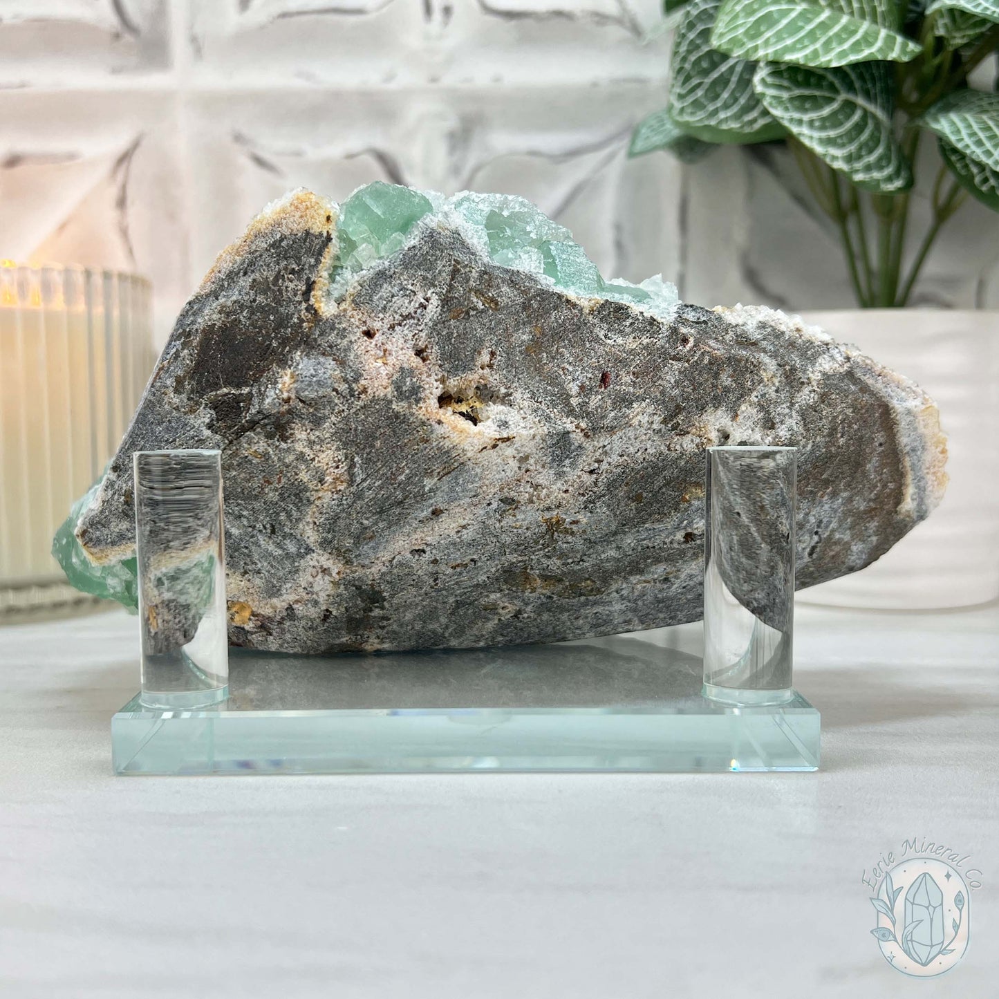 UV Reactive Green Fluorite With Druzy Quartz Specimen