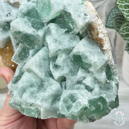 UV Reactive Green Fluorite With Druzy Quartz Specimen