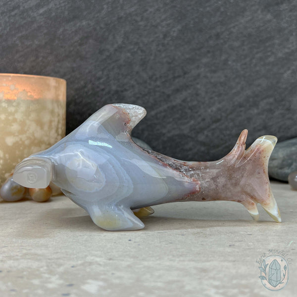 Layered Quartz Agate Hammerhead Shark Carving