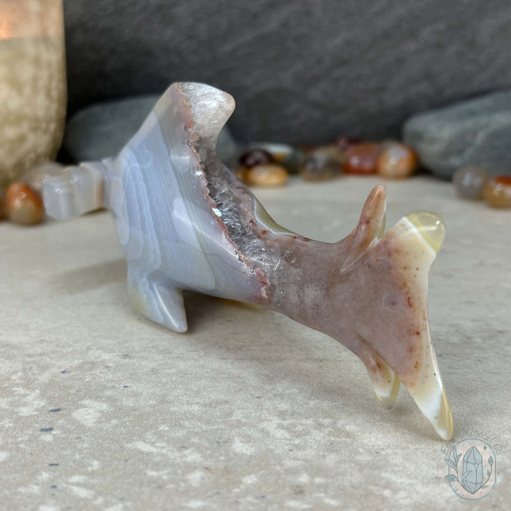 Layered Quartz Agate Hammerhead Shark Carving