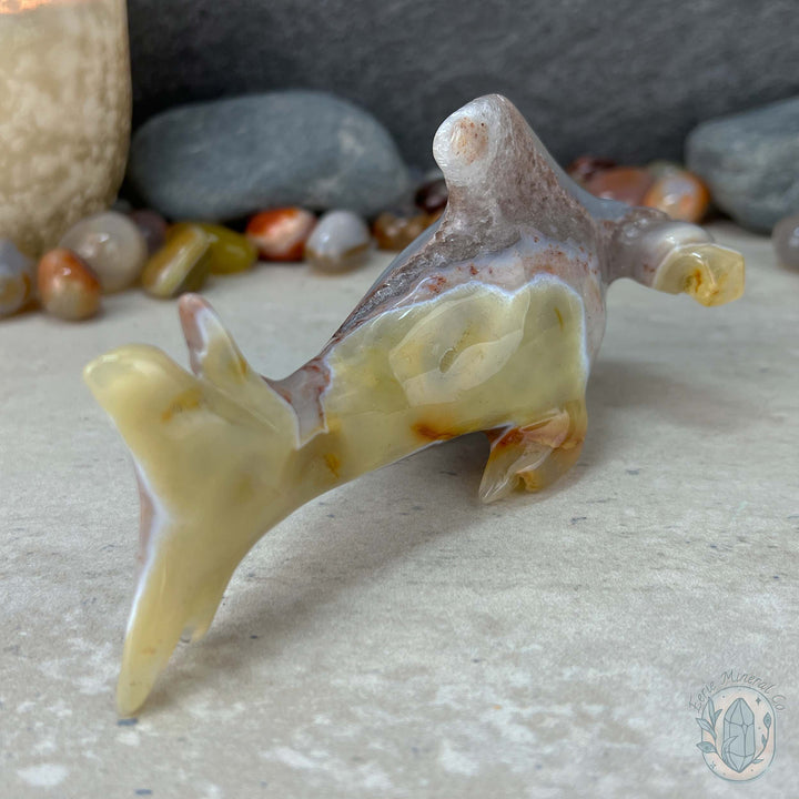 Layered Quartz Agate Hammerhead Shark Carving