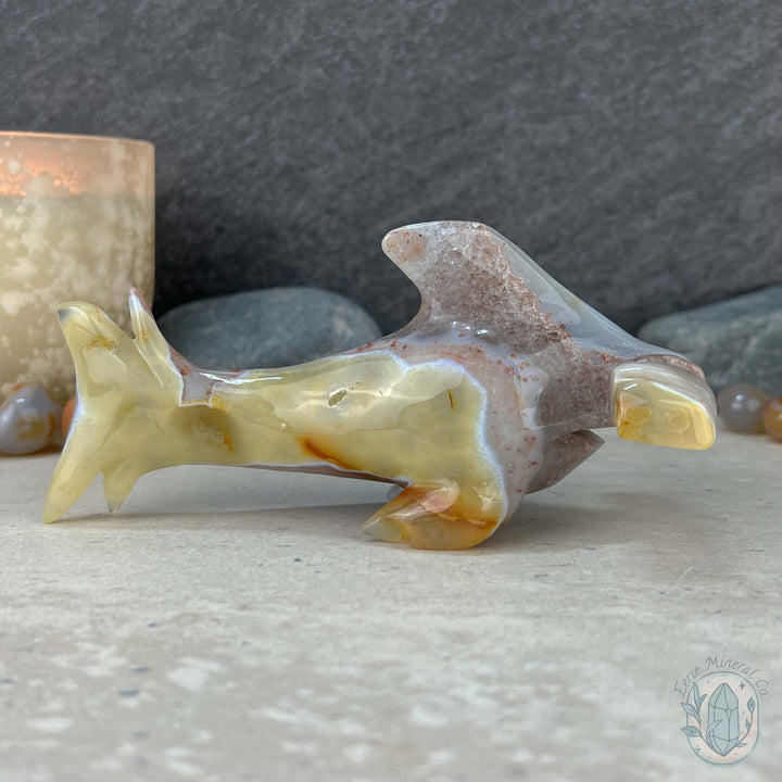 Layered Quartz Agate Hammerhead Shark Carving