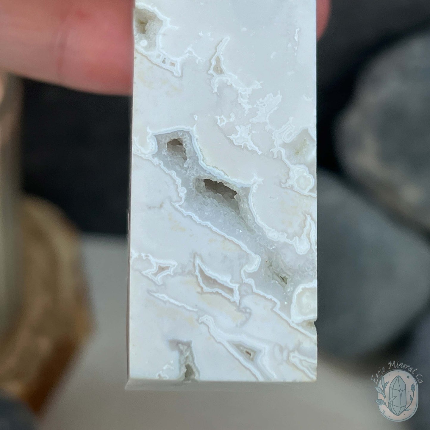 Polished White Druzy Agate Obelisk Tower