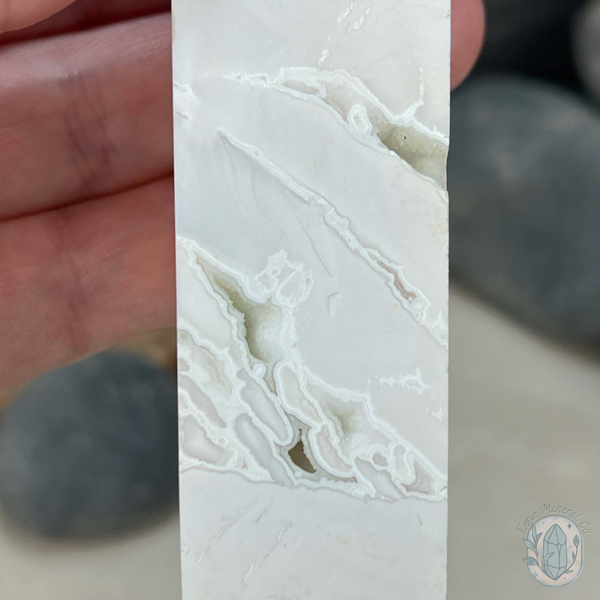 Polished White Druzy Agate Obelisk Tower