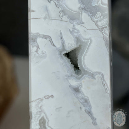 Polished White Druzy Agate Obelisk Tower