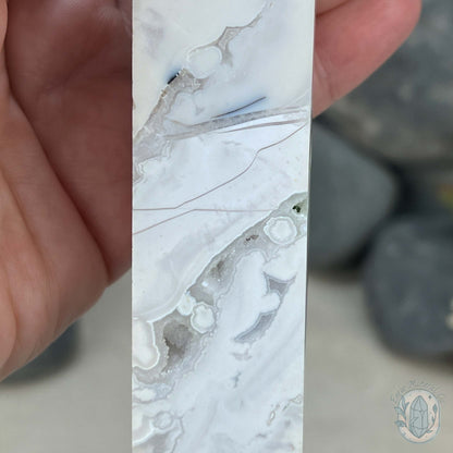 Polished White Druzy Agate Obelisk Tower