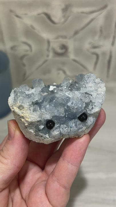 Celestite Crystal Hedgehog Carving Specimen