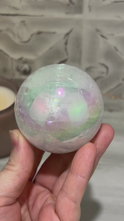 64mm Angel Aura Coated Calcite Sphere