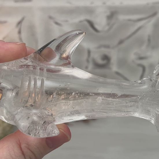 Polished Clear Quartz Great White Shark Carving