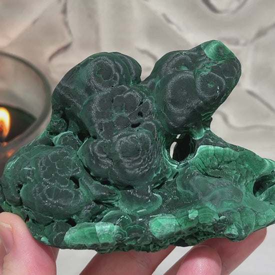 Silky Velvet Fibrous Malachite with Azurite Specimen