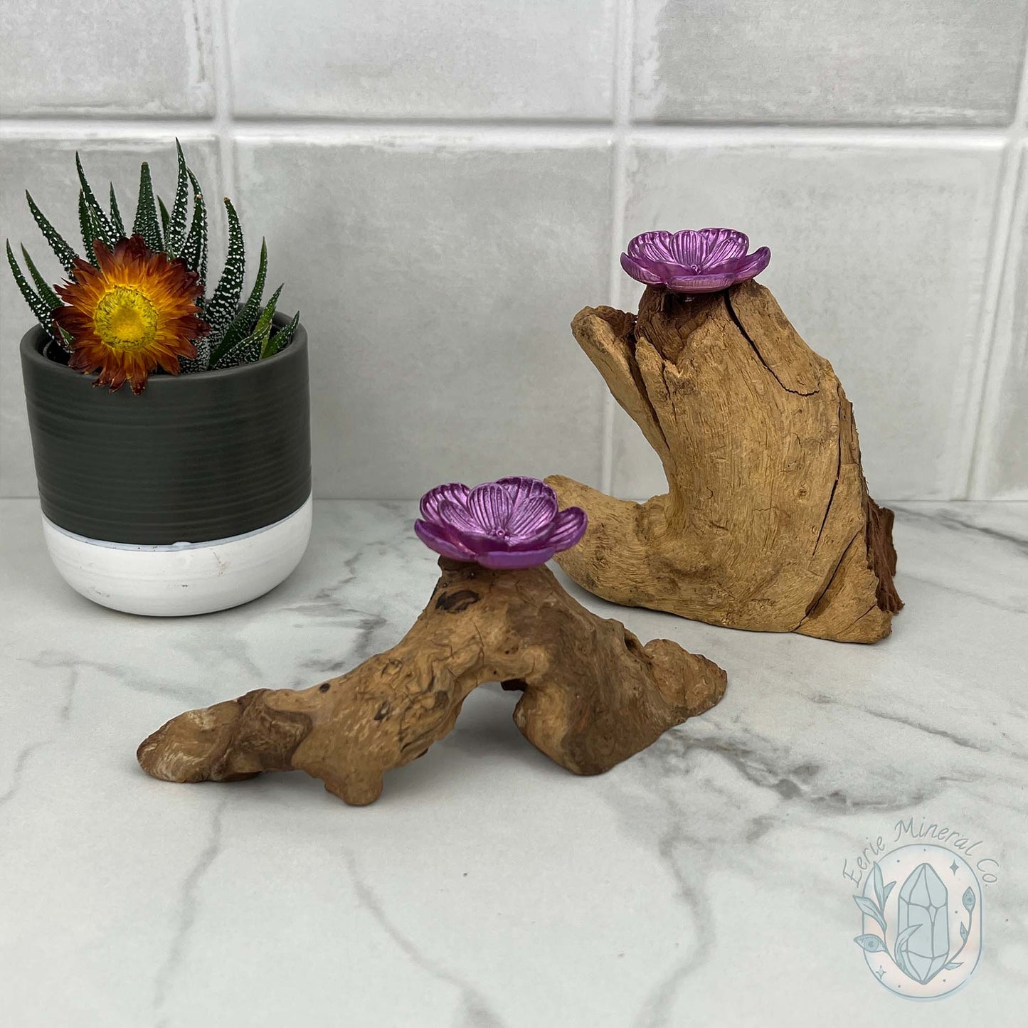 Driftwood Magenta Cherry Blossom Single Sphere Holder Stand