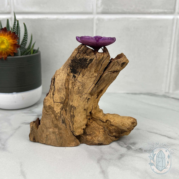 Driftwood Magenta Cherry Blossom Single Sphere Holder Stand