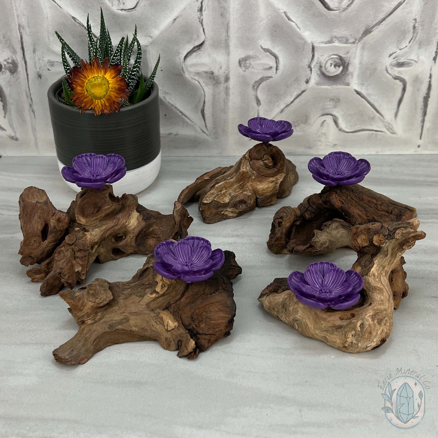 Driftwood Purple Cherry Blossom Single Sphere Holder Stands