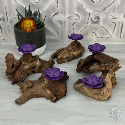 Driftwood Purple Cherry Blossom Single Sphere Holder Stands